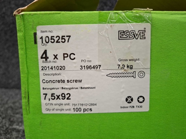 1575910-2 400 st Betongskruv 7.5x92mm, Essve