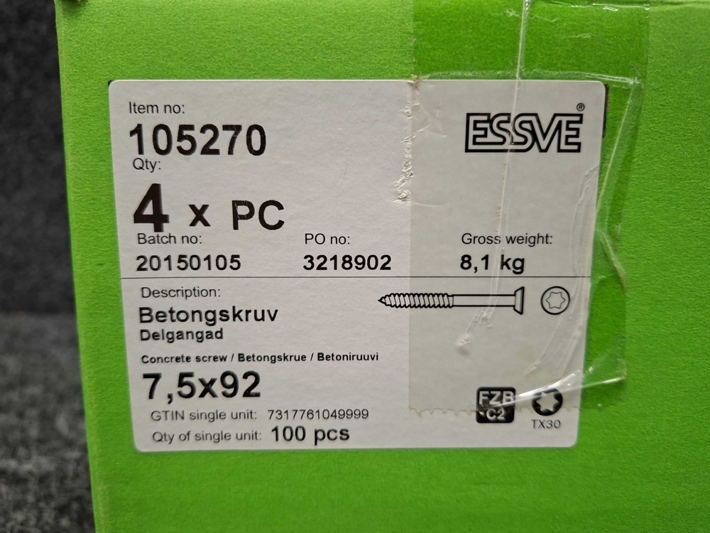 1575912-2 400 st Betongskruv 7.5x92mm, Essve