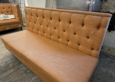 Collection of restaurant furniture - chairs, sofa modules and table frames