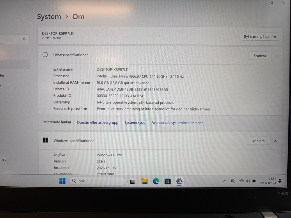 1535551-2 Bärbar dator - Lenovo ThinkPad T490s