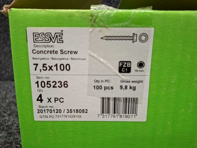 1575902-2 400 st Betongskruv 7.5x100mm, Essve