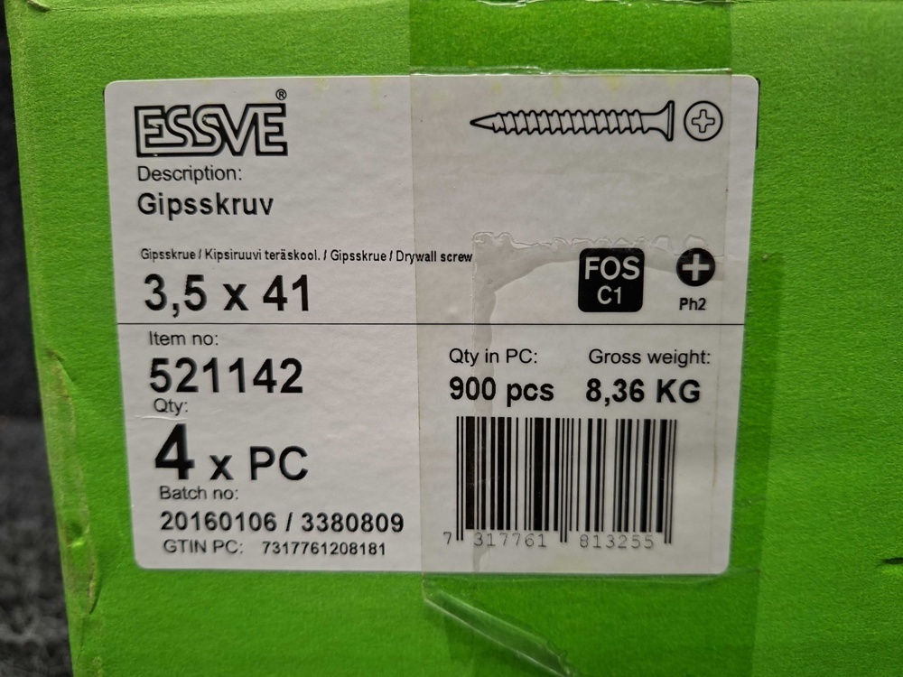 1575907-2 3600 pcs Drywall screws 3.5x41mm, Essve