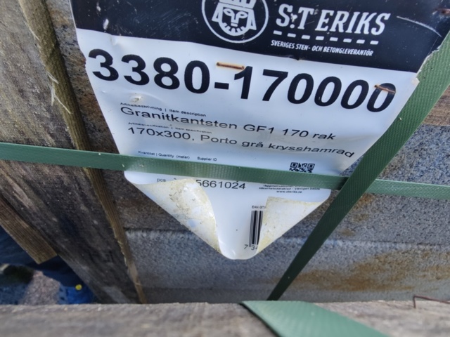 1091346-5 Granitkantsten GF1 Rak Porto 170 mm ca 9,6 m