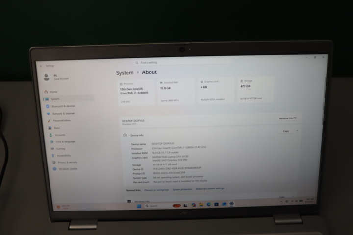 1296109-6 Computer Dell Precision 3571 Ram 16GB, HD 477GB Win11 Pro