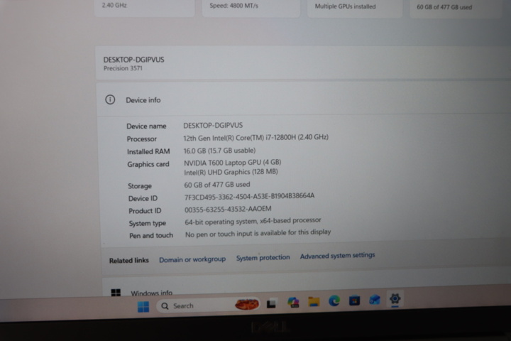 1296109-8 Computer Dell Precision 3571 Ram 16GB, HD 477GB Win11 Pro