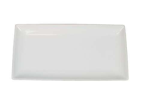 Stor rektangulär tallrik mjukformad kant, 12 st - stl 40,5 x 20,5 x 2,5 cm, vit