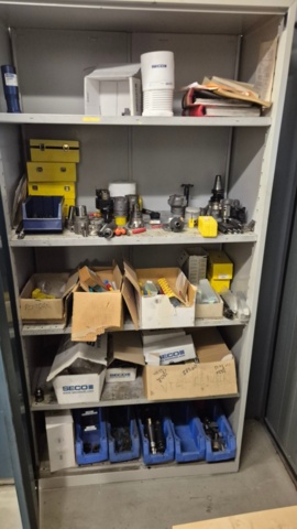 1571396-2 Sheet metal cabinet containing various drill and milling tools
