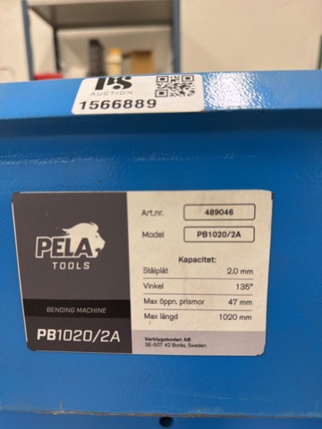 1566889-3 Sheet metal bending machine - PELA Tools PB1020/2A