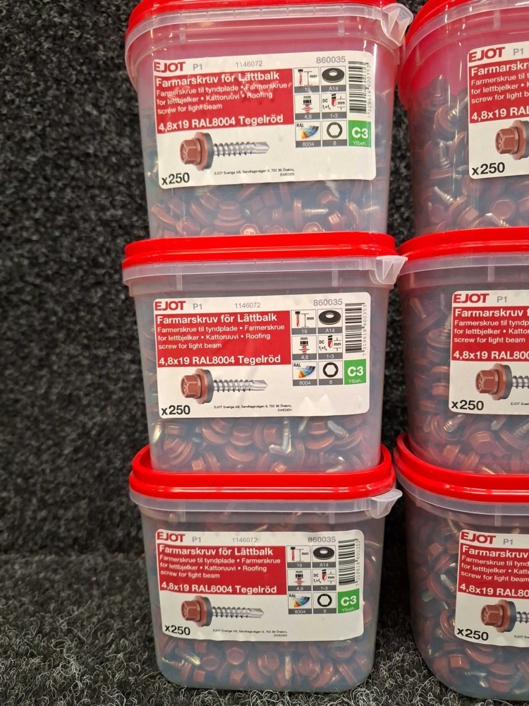 1576024-2 2250 pc Farmar screw 4.8x19 Black & Brick red, Ejot