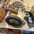 1566890-8 Collection of tools and workshop machines on workbench