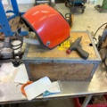 1566890-10 Collection of tools and workshop machines on workbench