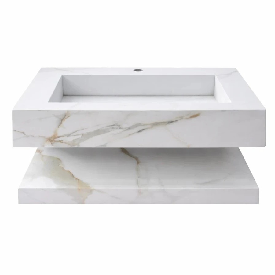 1578349-2 Wall-mounted stone sink with accompanying granite ceramic shelf
