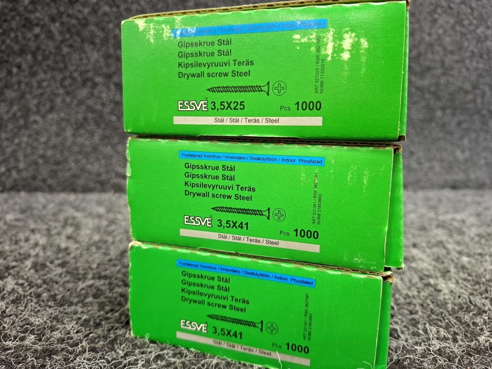 1578357-2 3000 pcs Banded Drywall Screws for Steel 3.5x25 & 3.5x41mm, Essve