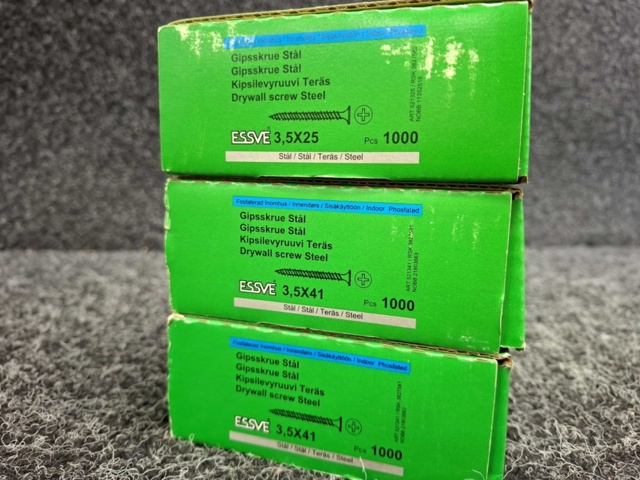 1578357-2 3000 st Bandad Gipsskruv för Stål 3.5x25 & 3.5x41mm, Essve