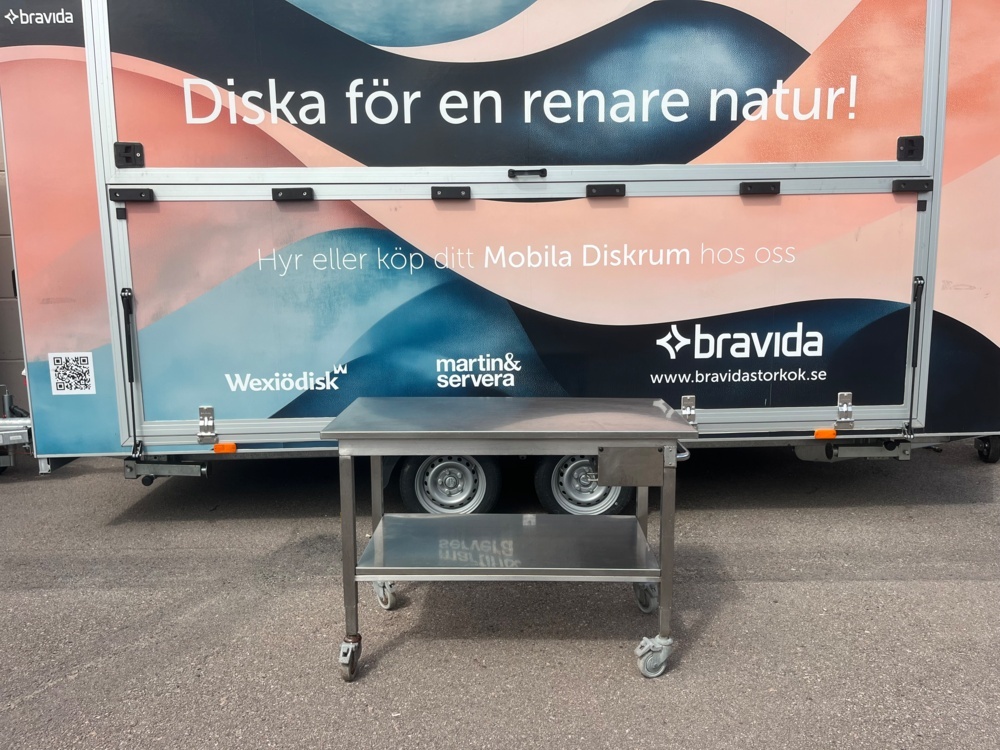 1436535-1 Mobil rostfri bänk med fyra låsbara hjul