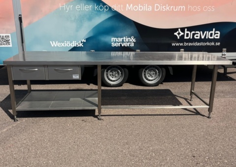 Höj- och sänkbar rostfri bänk med två draglådor