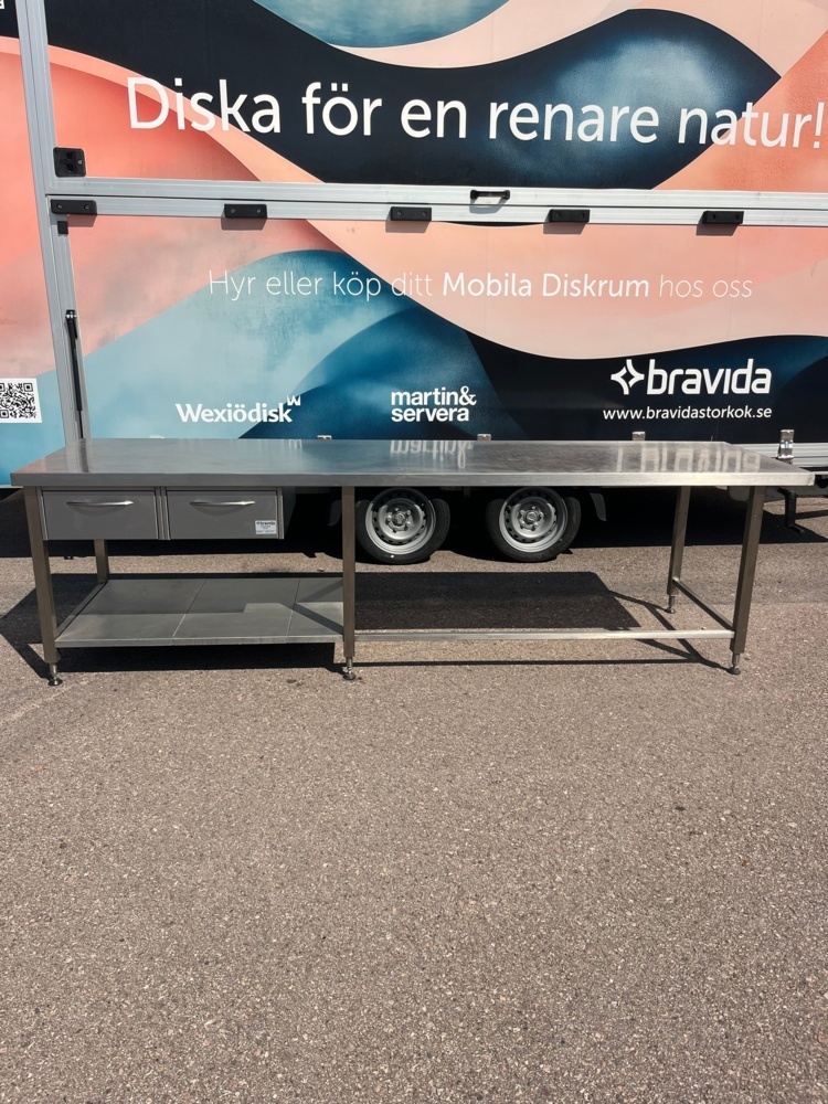 1436537-1 Höj- och sänkbar rostfri bänk med två draglådor