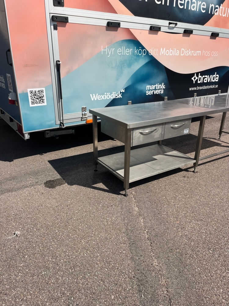 1436537-2 Höj- och sänkbar rostfri bänk med två draglådor