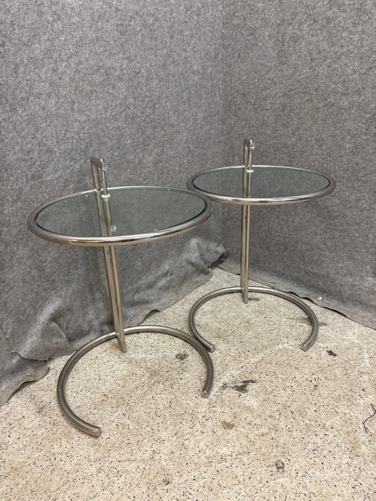 1497496-1 Adjustable glass tables with chrome legs, 2 pcs.
