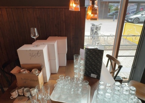 Collection of various glasses and espresso cups