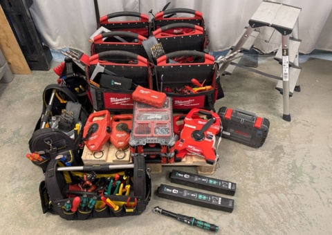 Lot of construction equipment, tools & implements - Milwaukee and others.