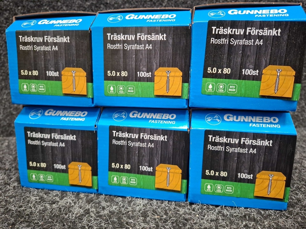 1580393-2 600 st Träskruv Försänkt Rostfri Syrafast A4 5.0x80mm, Gunnebo