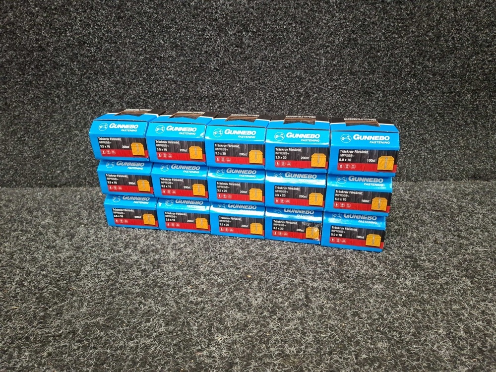 1580468-1 2700 pcs Wood Screws Countersunk 3.5x16, 3.5x20 & 5.0x70mm, Gunnebo