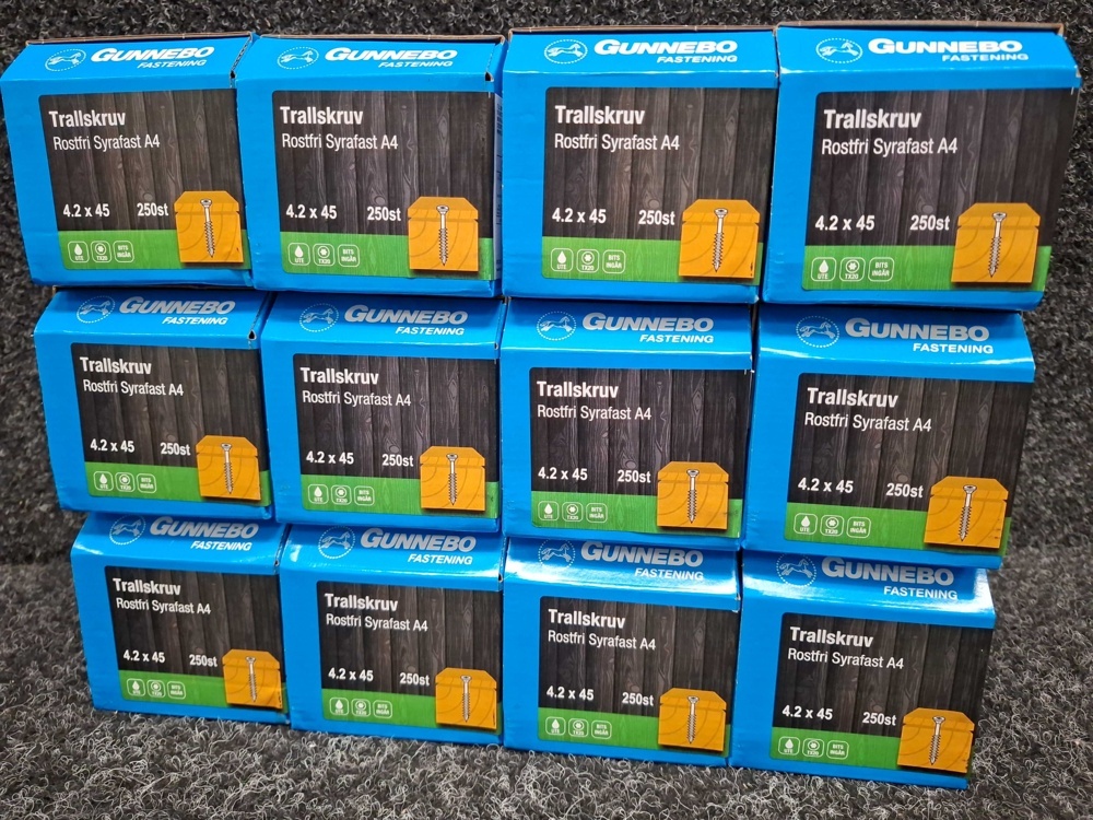 1580477-2 3000 pcs Decking Screws Stainless Acid-Resistant A4 4.2x45mm, Gunnebo