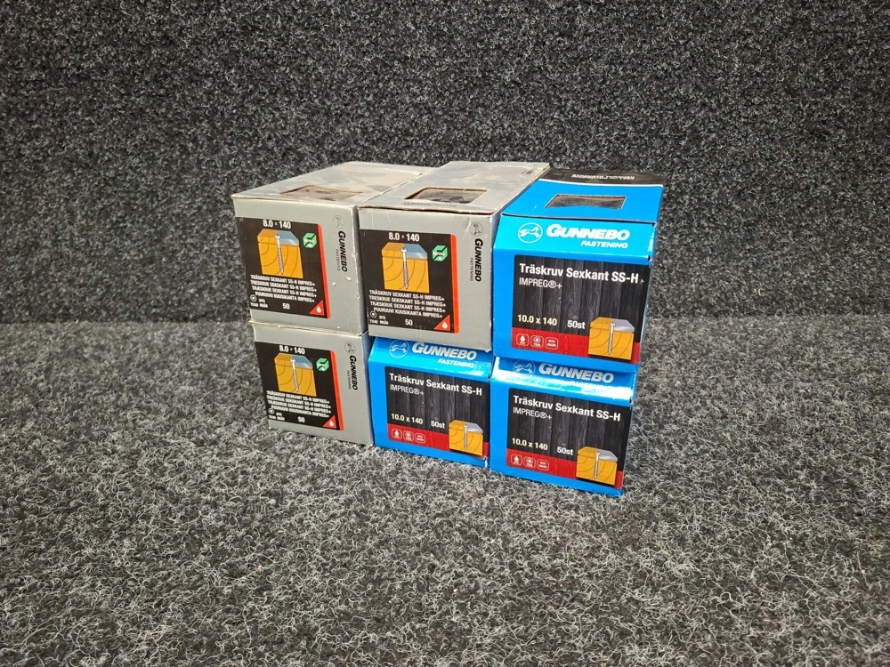 1580486-1 300 pcs Wood Screws Hexagon SS-H 8.0x140 & 10.0x140mm, Gunnebo
