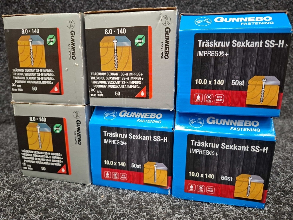 1580486-2 300 pcs Wood Screws Hexagon SS-H 8.0x140 & 10.0x140mm, Gunnebo
