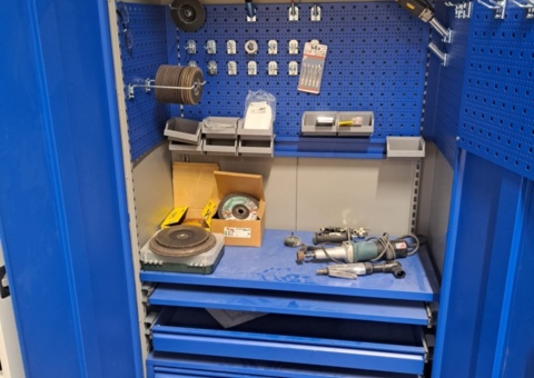 Tin cabinet with contents