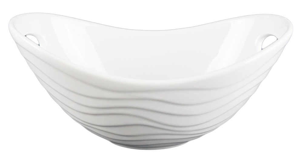 1580932-1 Stor skål handtag mönstrad, 24 st - stl 22 x 13 x 10,5 cm, vit