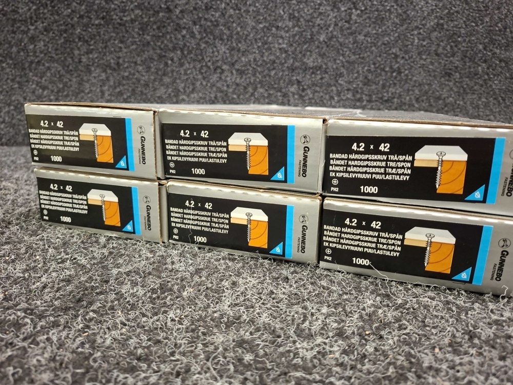 1581029-2 6000 pcs Banded Hard Plasterboard Screw Wood/chipboard 4.2x42mm, Gunnebo