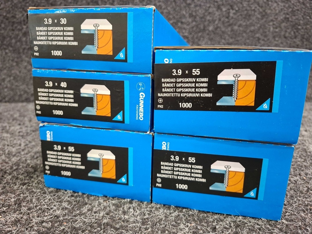 1581045-2 5000 pcs Banded Drywall Screw Combi 3.9x30, 3.9x40 & 3.9x55mm, Gunnebo
