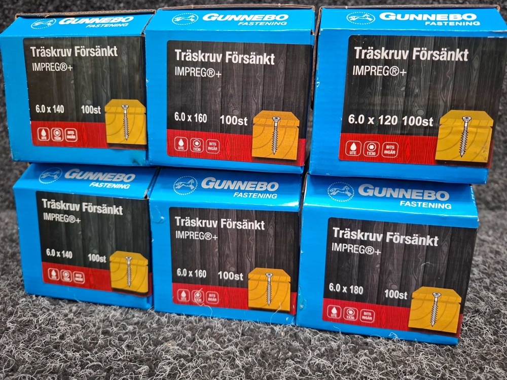1581049-2 600 st Träskruv Försänkt 6.0x120, 6.0x140, 6.0x160 & 6.0x180mm, Gunnebo