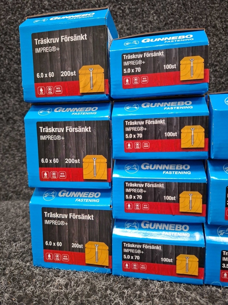 1581053-2 2000 st Träskruv Försänkt 3.5x16, 3.5x20, 6.0x60 & 5.0x70mm, Gunnebo