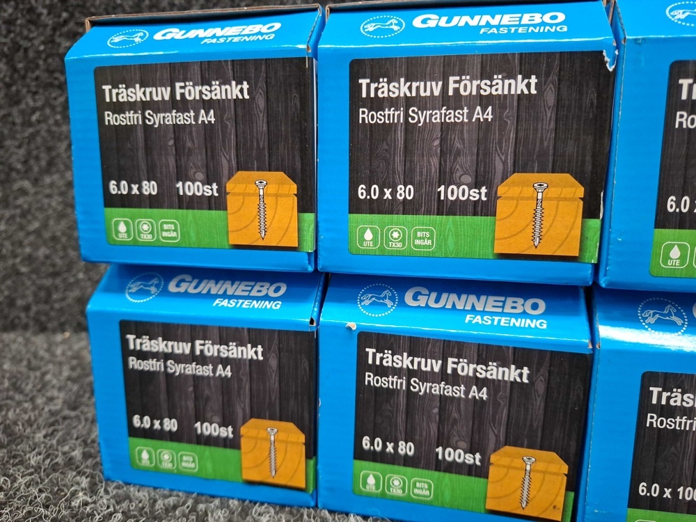 1581055-2 800 st Träskruv Försänkt Rostfri Syrafast A4 5.0x80, 6.0x80 & 6.0x100mm, Gunnebo