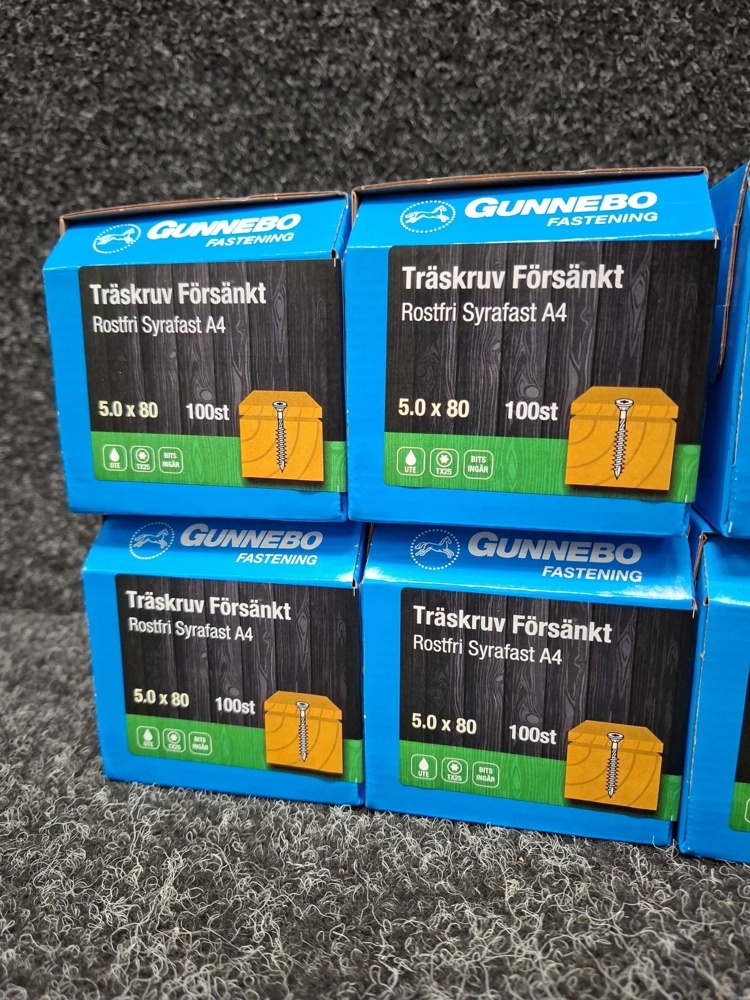 1581056-2 700 st Träskruv Försänkt Rostfri Syrafast A4 5.0x80mm, Gunnebo