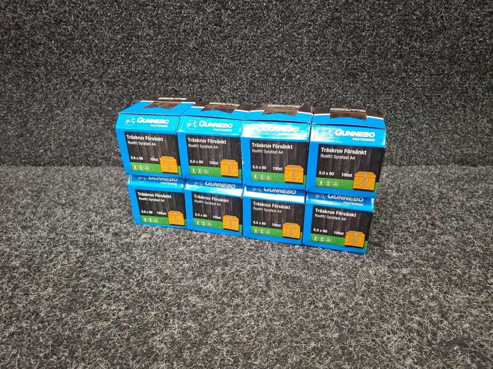 1581057-1 800 pcs Wood Screws Countersunk Stainless Acid-Resistant A4 5.0x60, 5.0x80 & 5.0x90mm, Gunnebo