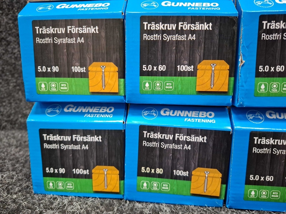 1581057-2 800 pcs Wood Screws Countersunk Stainless Acid-Resistant A4 5.0x60, 5.0x80 & 5.0x90mm, Gunnebo