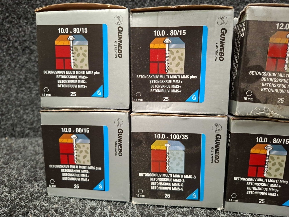 1581058-2 200 pcs Concrete screw Multi Monti MMS plus 10.0x80/15, 10.0x100/35 & 12.0x90/15, Gunnebo
