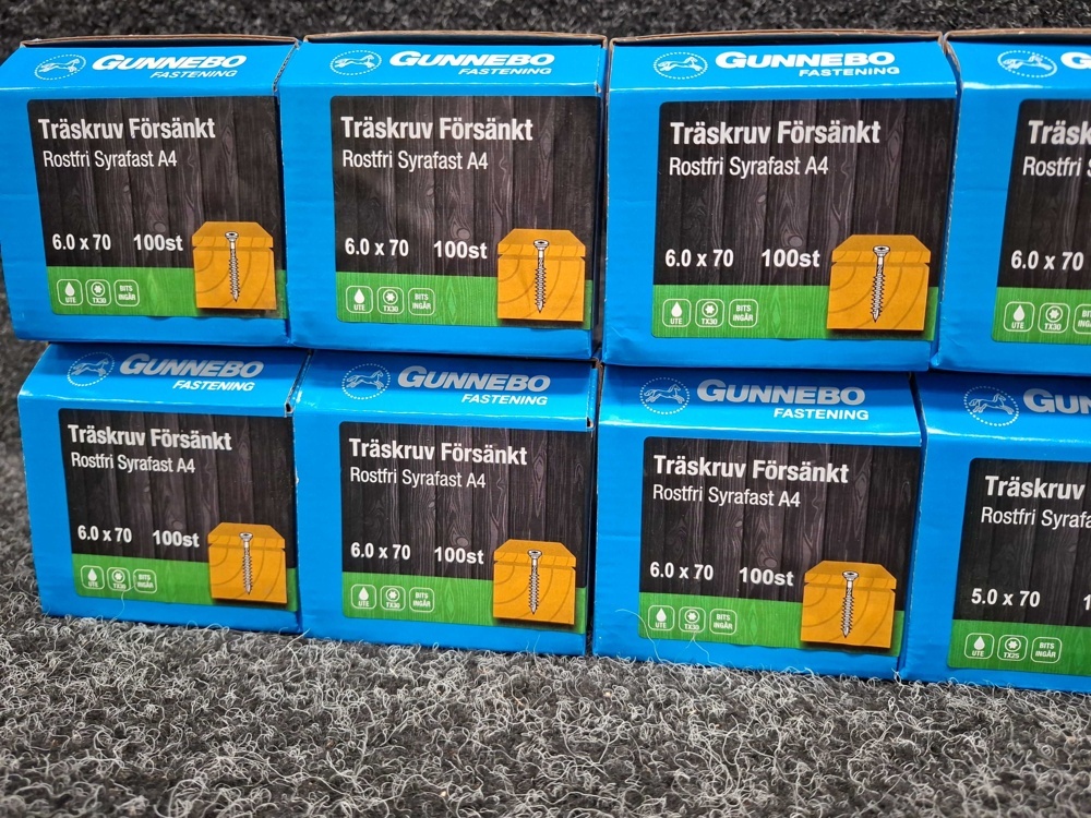 1581060-2 1200 pcs Wood Screws Countersunk Stainless Acid-Resistant A4 5.0x70 & 6.0x70mm, Gunnebo