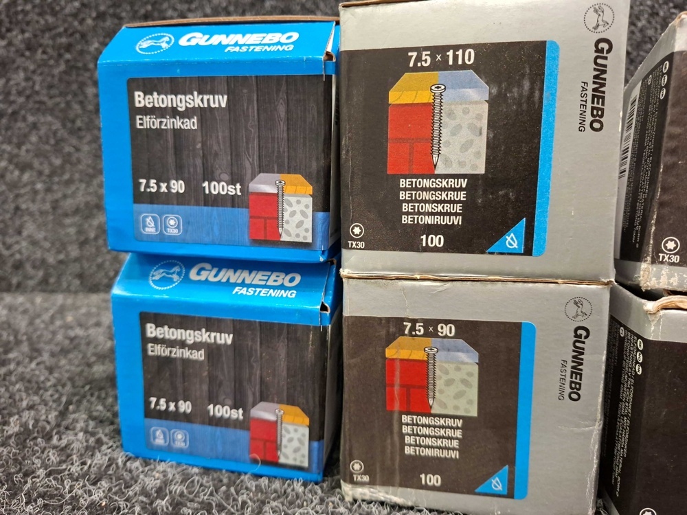 1581061-2 Ca 800 st Betongskruv 7.5x70, 7.5x90mm m.fl., Gunnebo
