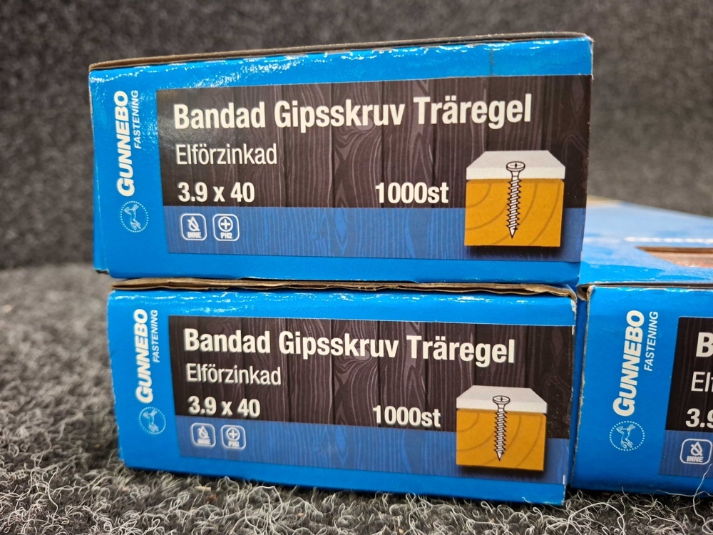 1581444-2 3000 st Bandad Gipsskruv Träregel 3.9x40mm, Gunnebo