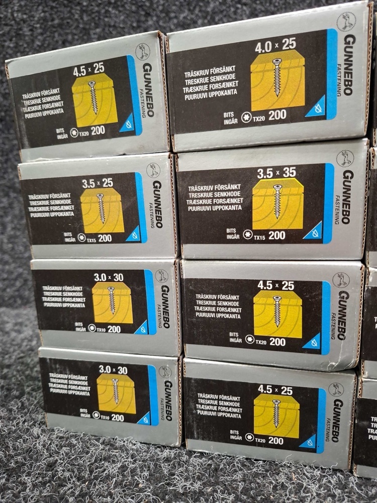 1581457-2 4000 wood screws 3.0x15, 3.5x30, 4.5x25mm etc., Gunnebo