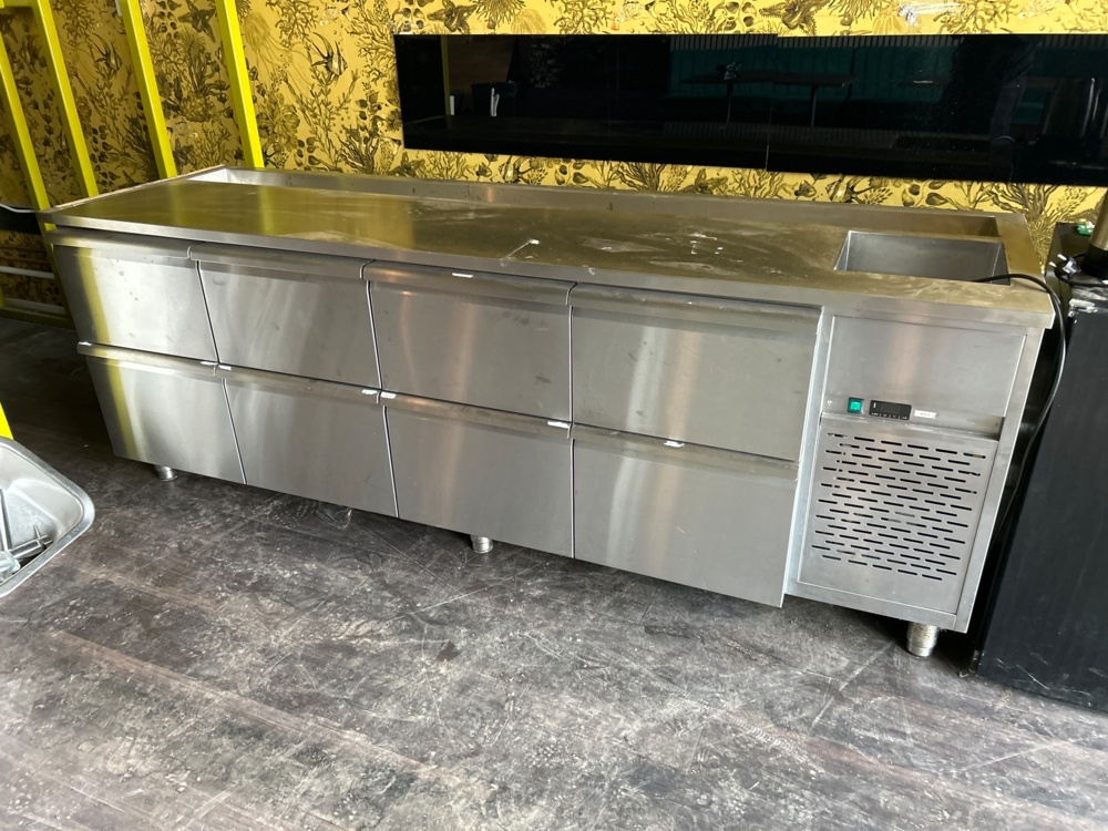 1529535-2 Refrigerated counter with drawers and drainer, stainless steel sink