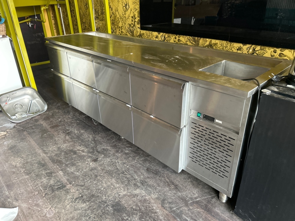 1529535-1 Refrigerated counter with drawers and drainer, stainless steel sink