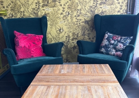 Restaurant interior - Armchairs, tables, lamps