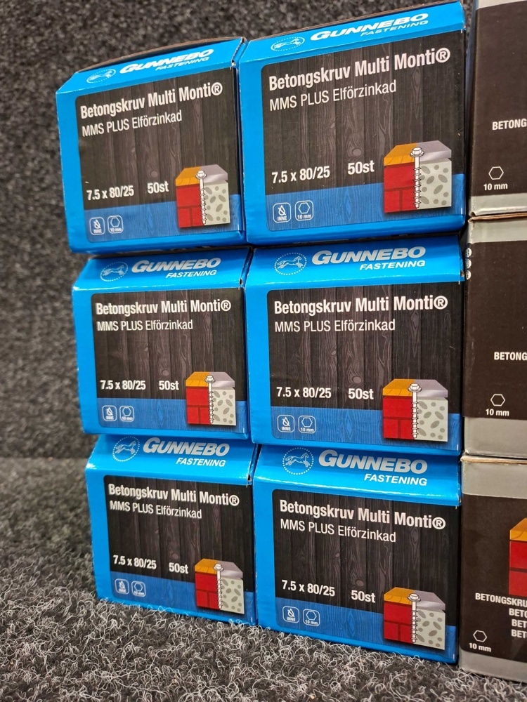 1581576-2 600 pcs Concrete screw Multi Monti 7.5x80/25 & 7.5x60/5, Gunnebo