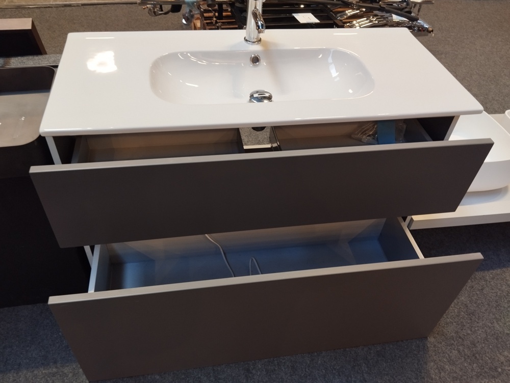 1581329-2 Kommod med tvättställ och blandare - Dansani, 100 × 45 cm, grå